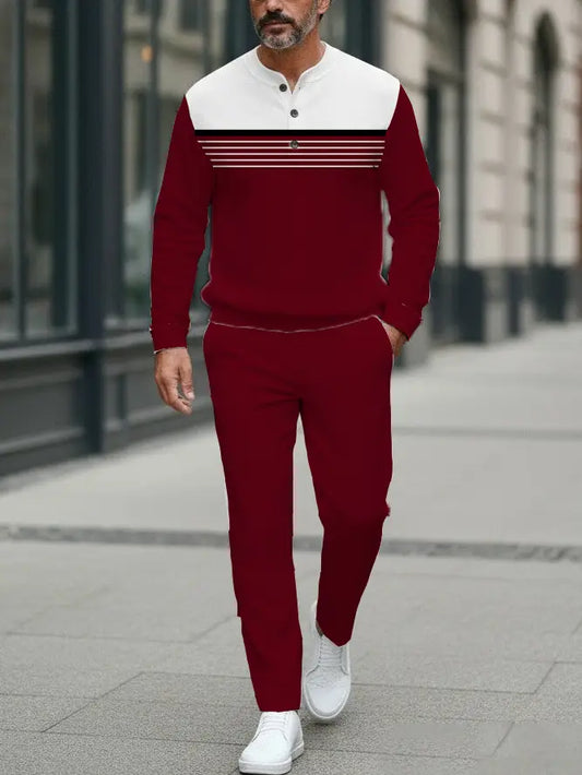 Long Sleeve Long Pants Button Two-Piece Set - DUVAL