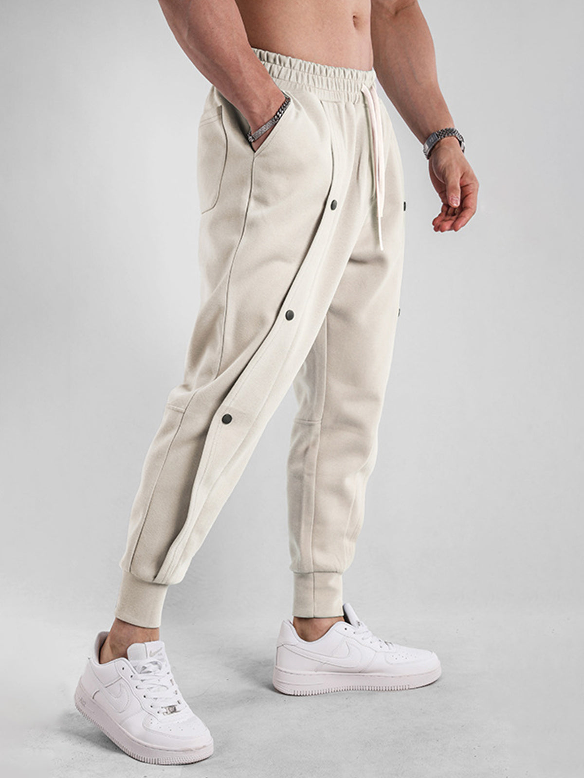 Loose Fit Tapered Sweatpant Button Jogger