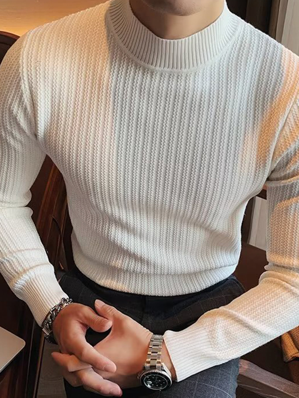 Mock-Neck Texture Baselayer Sweater