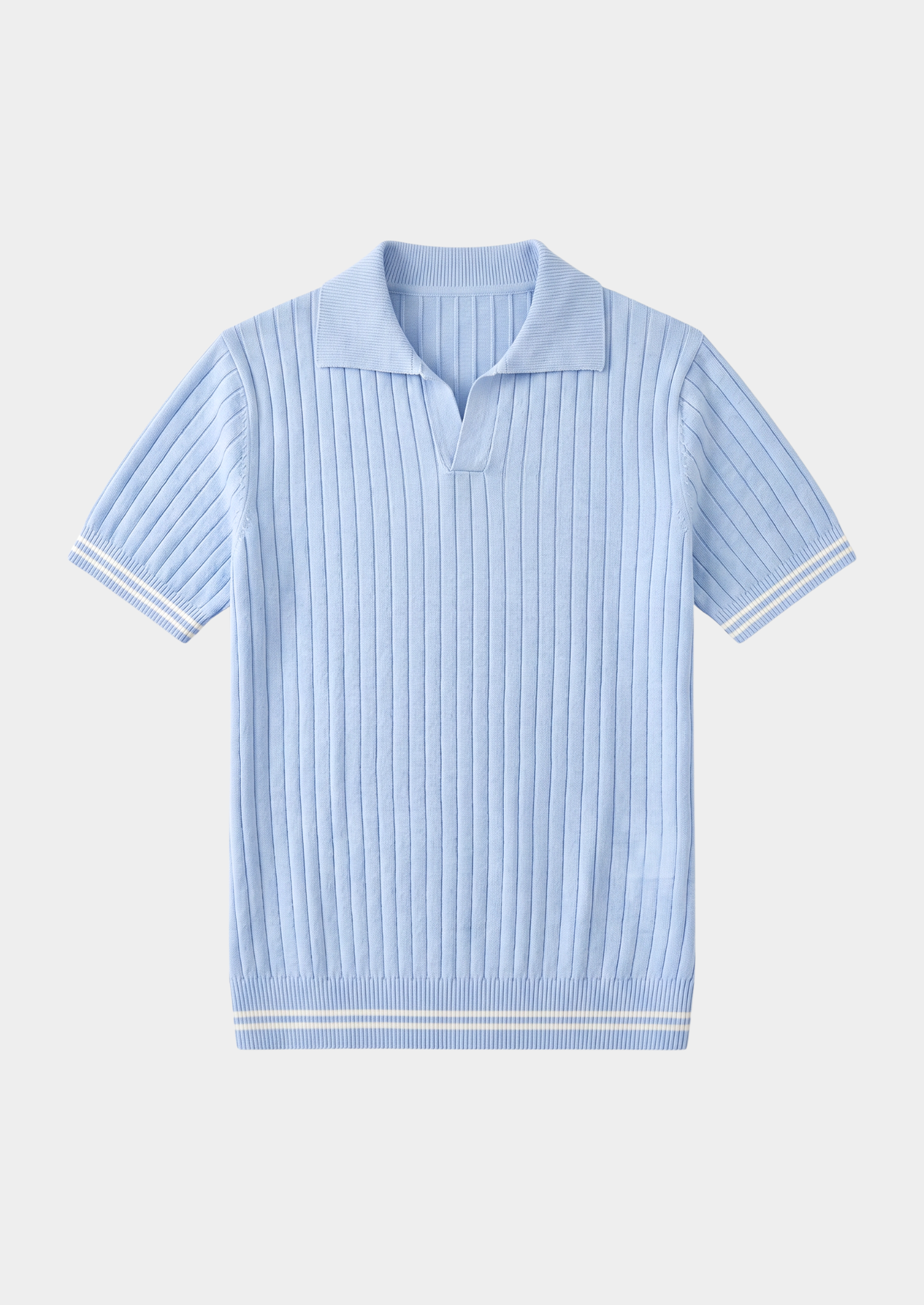 Pierre Light Blue Ribbed Buttonless Polo