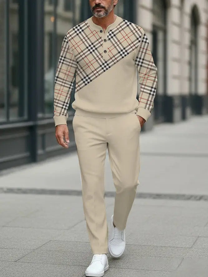 Long Sleeve Long Pants Button Two-Piece Set - DUVAL