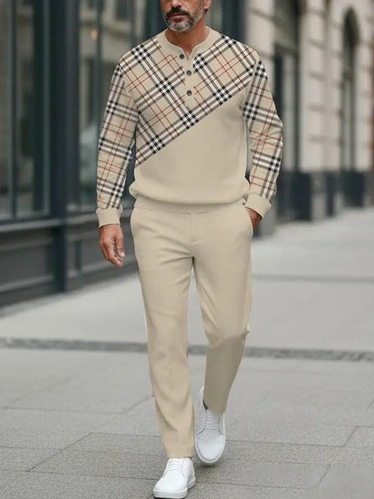 Long Sleeve Long Pants Button Two-Piece Set - DUVAL