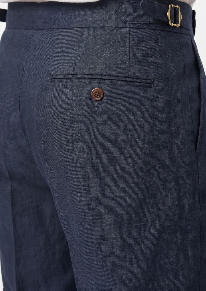 Navy Blue Pleated Linen Seaside Shorts