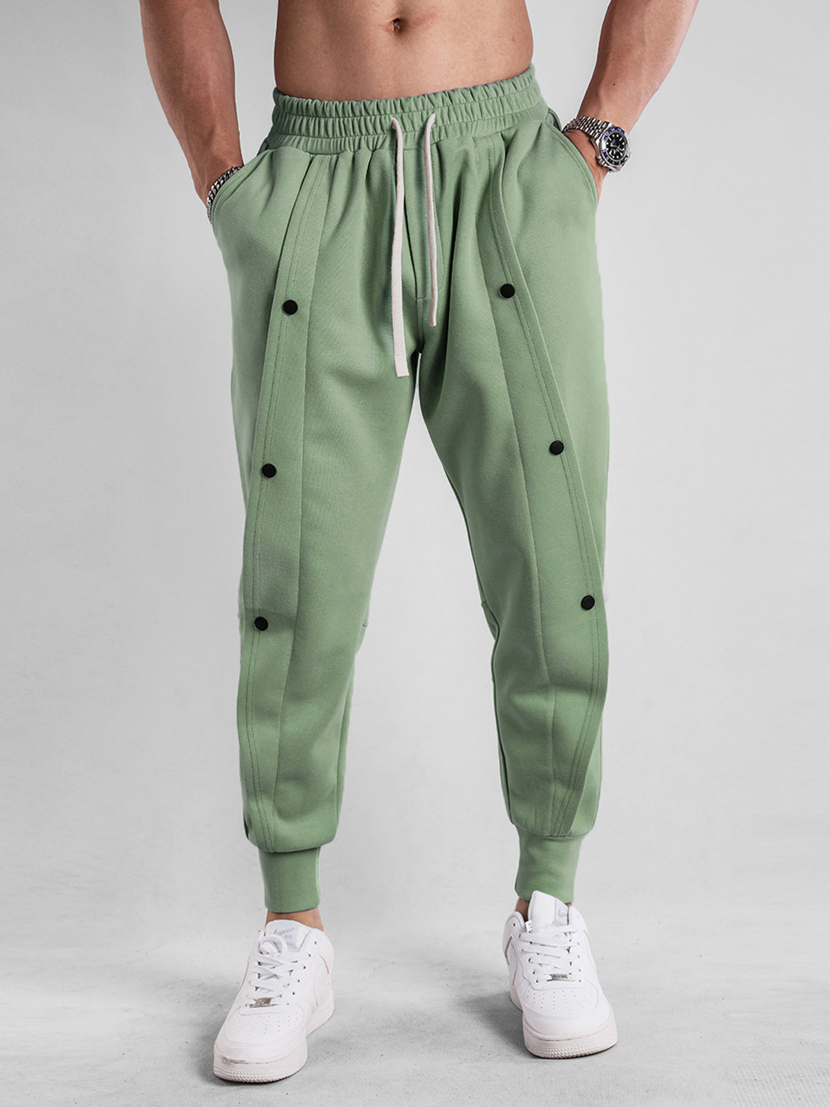 Loose Fit Tapered Sweatpant Button Jogger