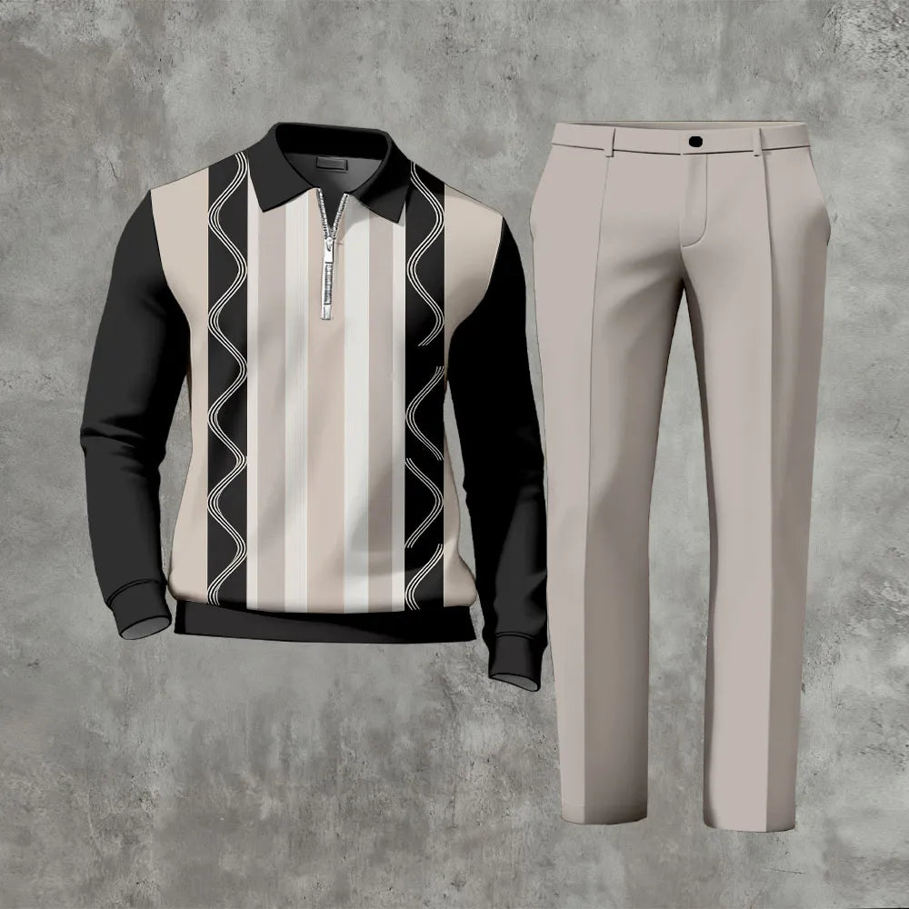 Long Sleeved Casual Quarter Zip Two-Piece Set - DUVAL