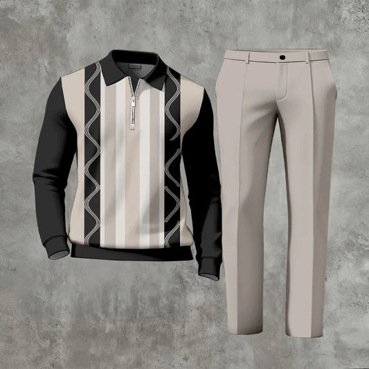 Long Sleeved Casual Quarter Zip Two-Piece Set