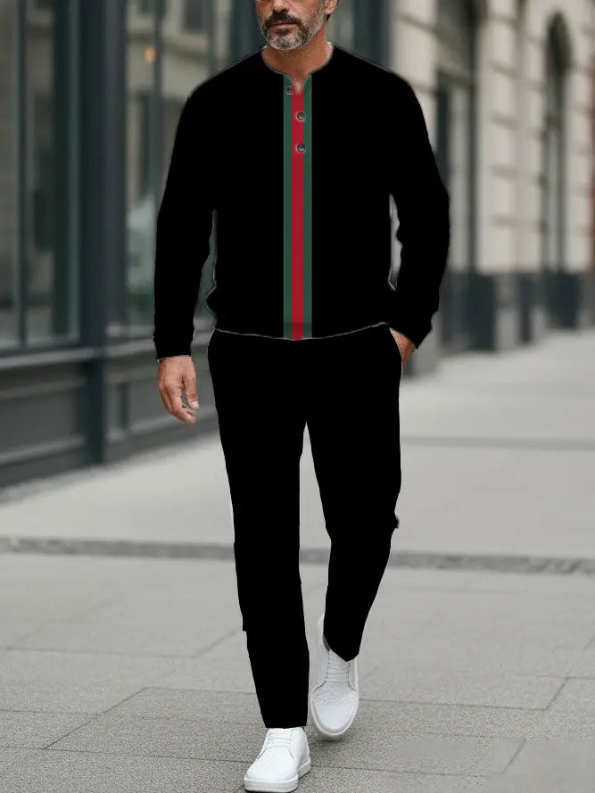 Long Sleeve Long Pants Button Two-Piece Set - DUVAL