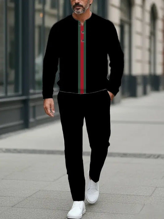 Long Sleeve Long Pants Button Two-Piece Set - DUVAL