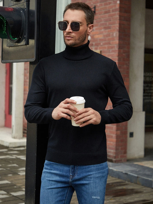 Homme Men Solid Turtleneck Sweater