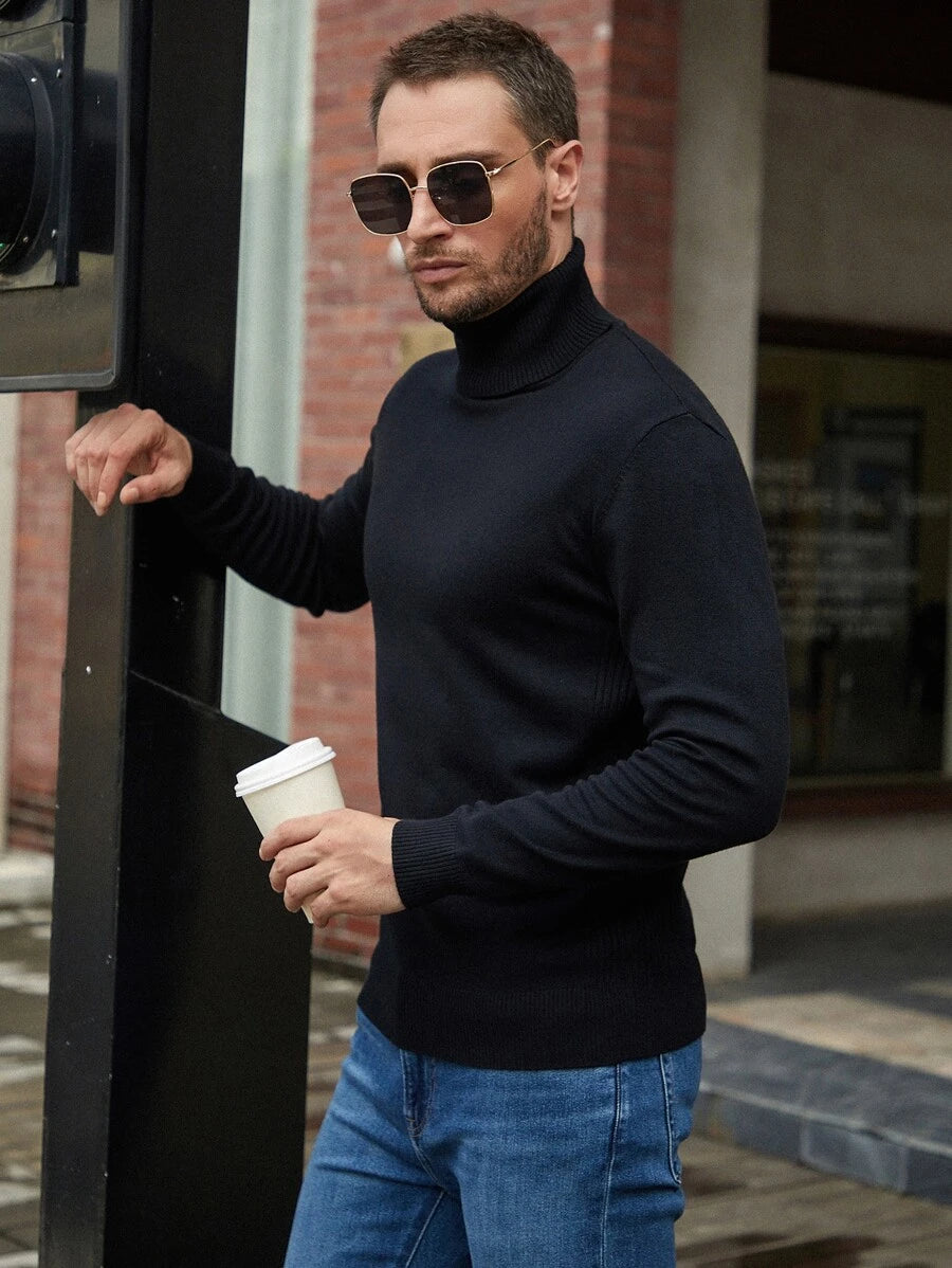 Homme  Solid Turtleneck Sweater - DUVAL