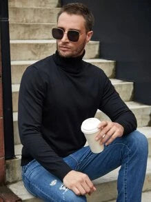 Homme Men Solid Turtleneck Sweater