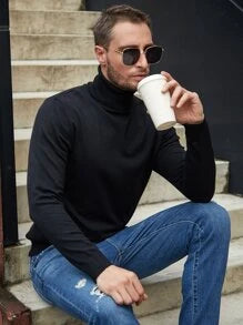 Homme Men Solid Turtleneck Sweater