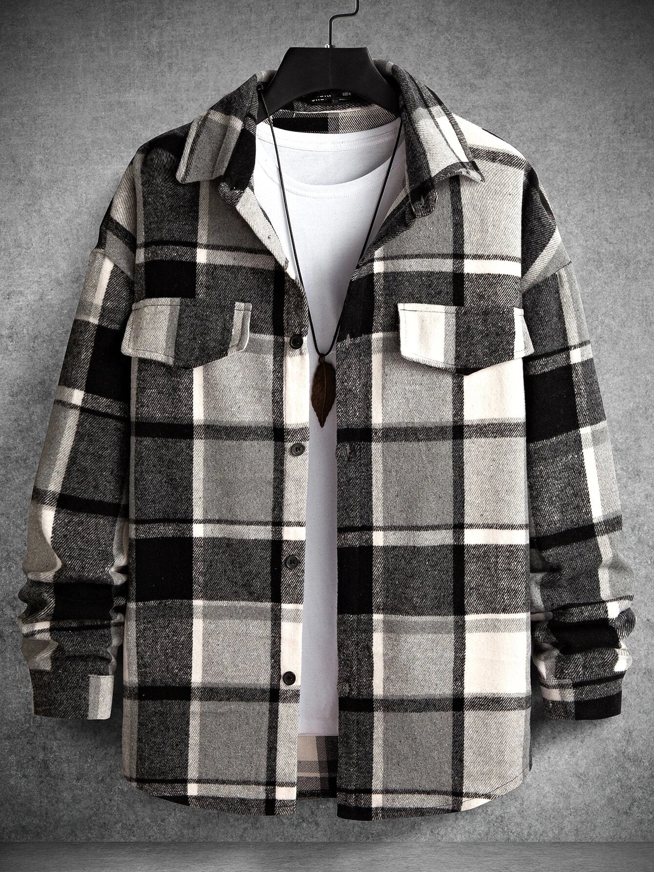 Homme Men Plaid Flap Detail Drop Shoulder Overcoat Without Tee