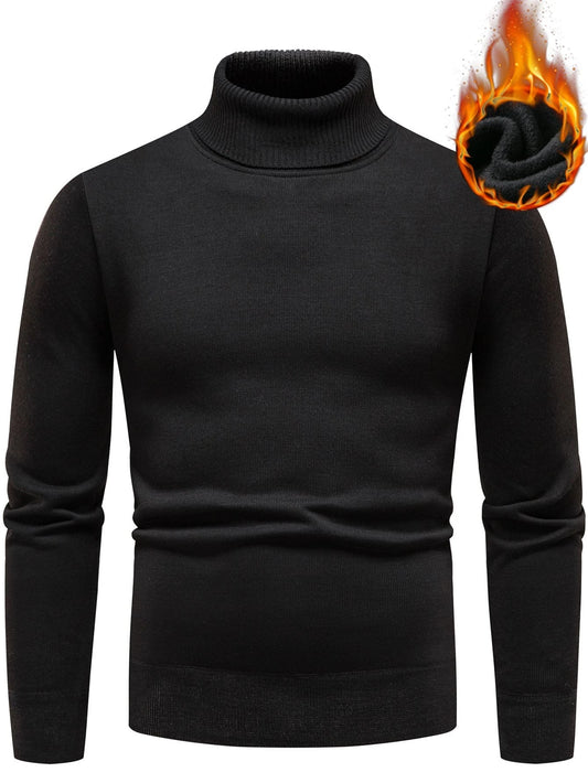 Homme Men Solid Turtleneck Thermal Lined Sweater