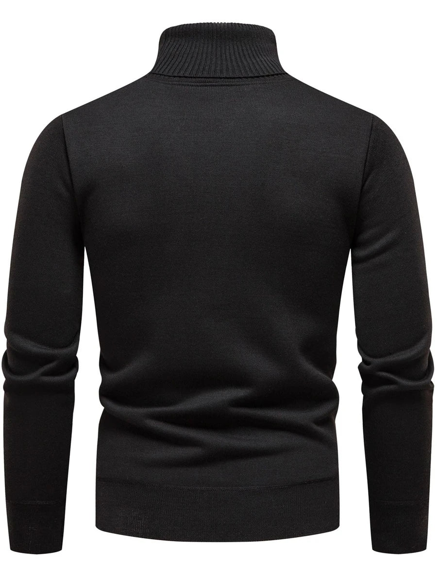 Homme Men Solid Turtleneck Thermal Lined Sweater