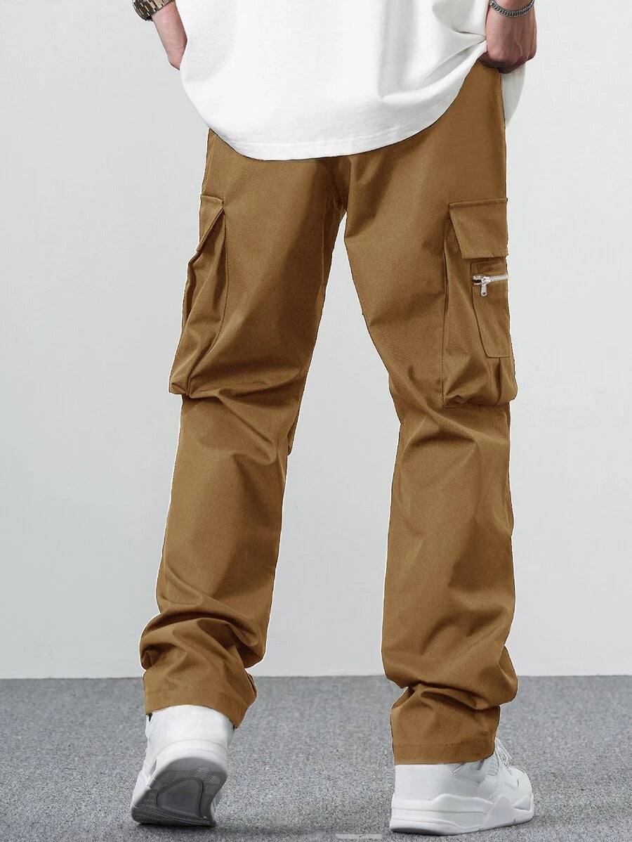 EMRG Men Flap Pocket Side Drawstring Waist Cargo Pants