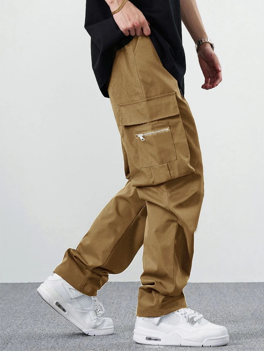 EMRG Men Flap Pocket Side Drawstring Waist Cargo Pants