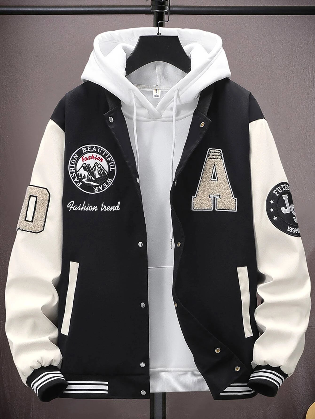 Sporsity Men 1pc Letter Graphic Colorblock Varsity Jacket