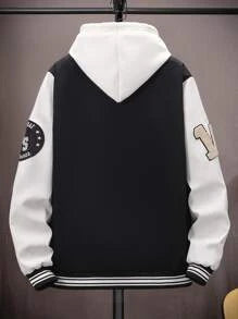 Sporsity Men 1pc Letter Graphic Colorblock Varsity Jacket