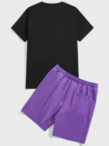 EMRG Men Bear & Letter Graphic Tee & Drawstring Waist Shorts