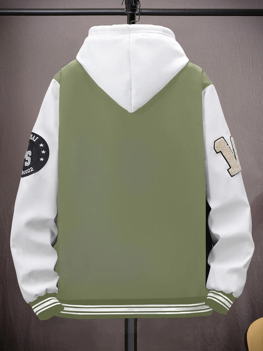 Sporsity Men 1pc Letter Graphic Colorblock Varsity Jacket