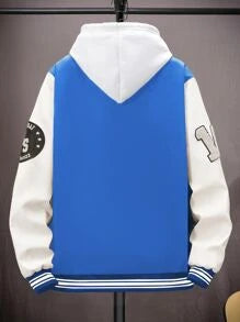 Sporsity Men 1pc Letter Graphic Colorblock Varsity Jacket