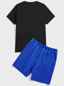 EMRG Men Bear & Letter Graphic Tee & Drawstring Waist Shorts