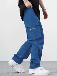 EMRG Men Flap Pocket Side Drawstring Waist Cargo Pants