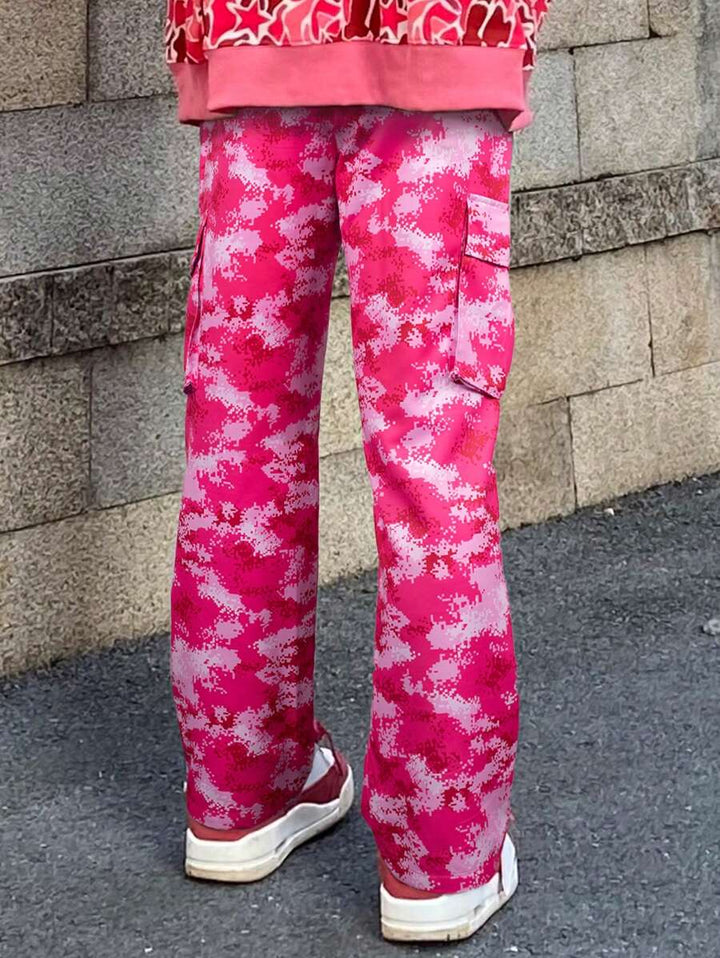Camo Print Flap Pocket Side Cargo Pants - DUVAL
