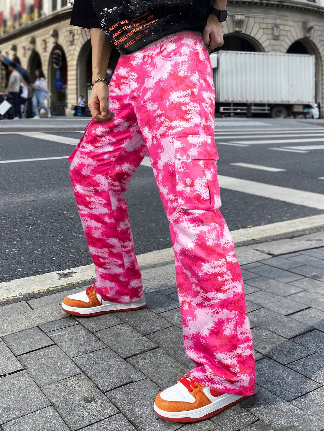 Camo Print Flap Pocket Side Cargo Pants - DUVAL
