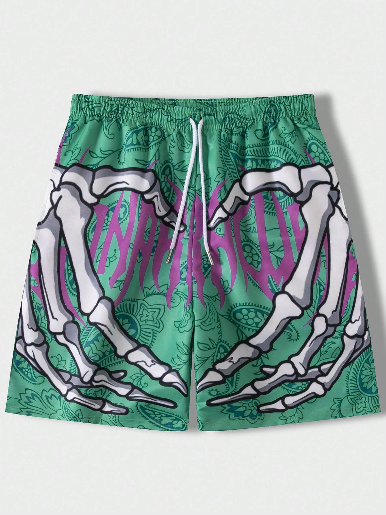 ROMWE Street Life  Skull & Paisley Print Drawstring Waist Shorts