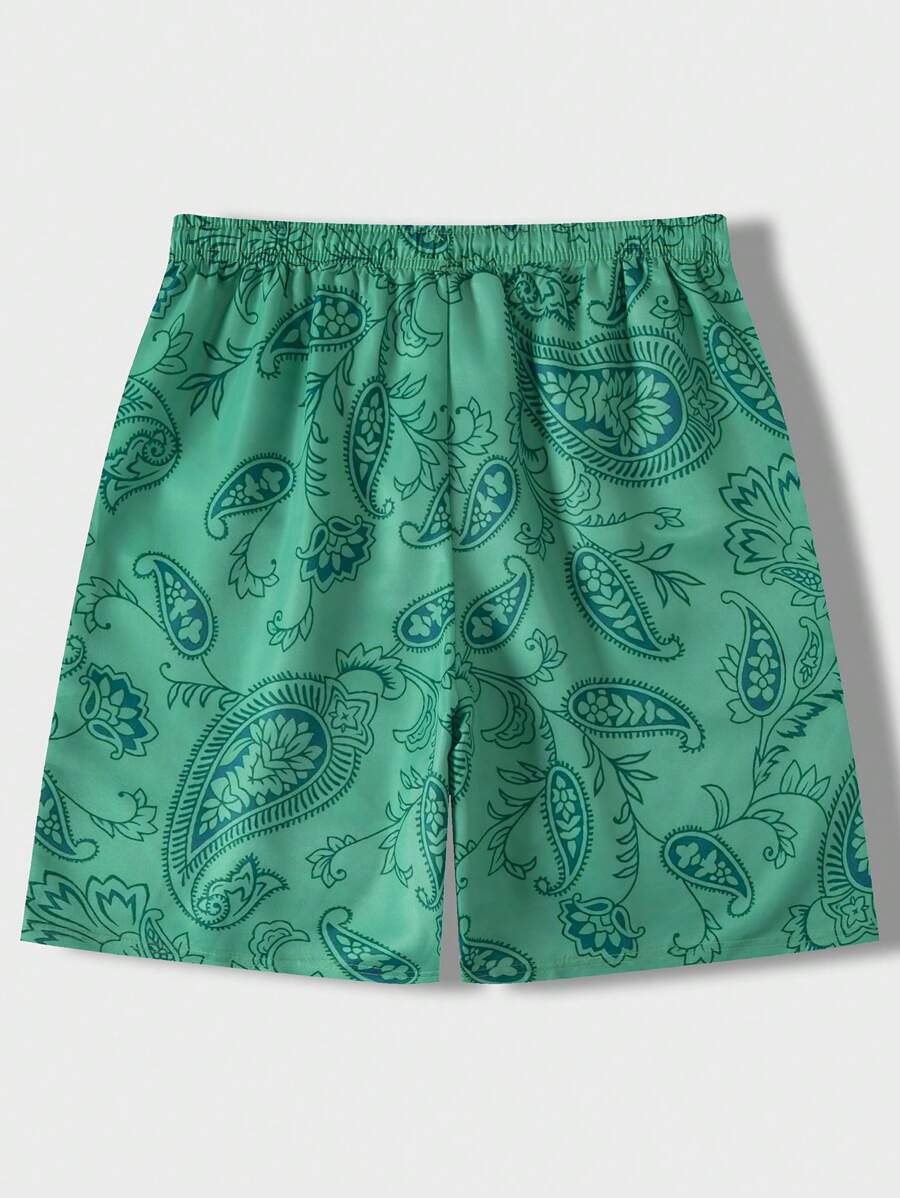 ROMWE Street Life  Skull & Paisley Print Drawstring Waist Shorts