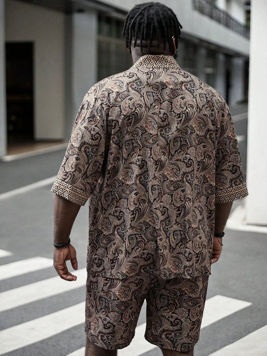 Homme Men Plus Paisley Print Kimono & Drawstring Waist Shorts