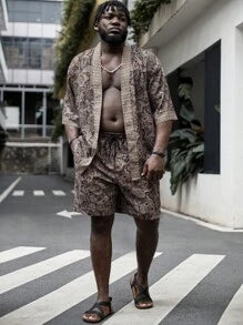 Homme Men Plus Paisley Print Kimono & Drawstring Waist Shorts