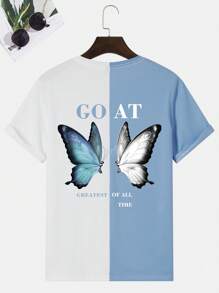 Men Butterfly & Slogan Graphic Two Tone Tee