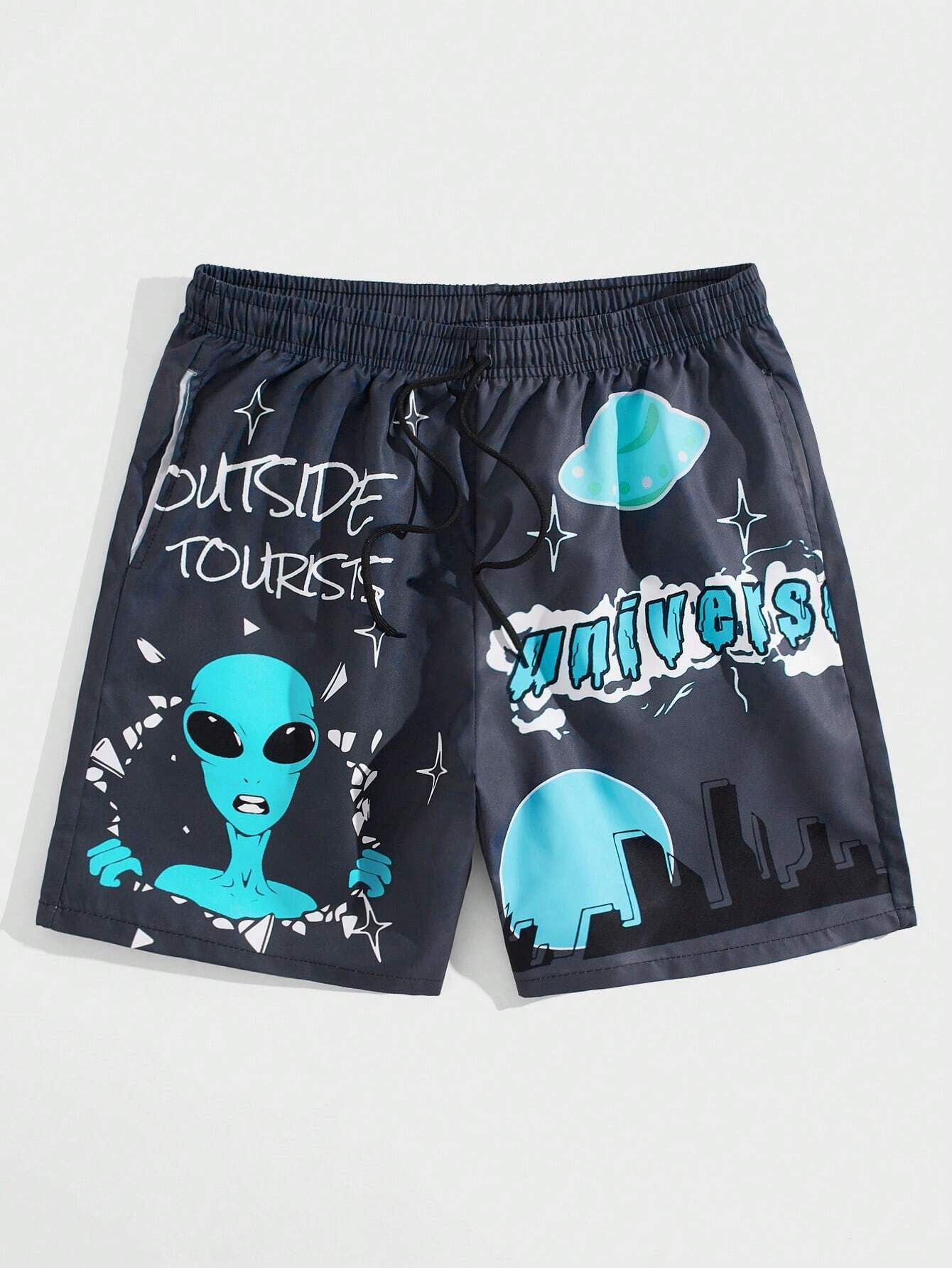 ROMWE Street Life Men Cartoon & Letter Graphic Drawstring Waist Shorts