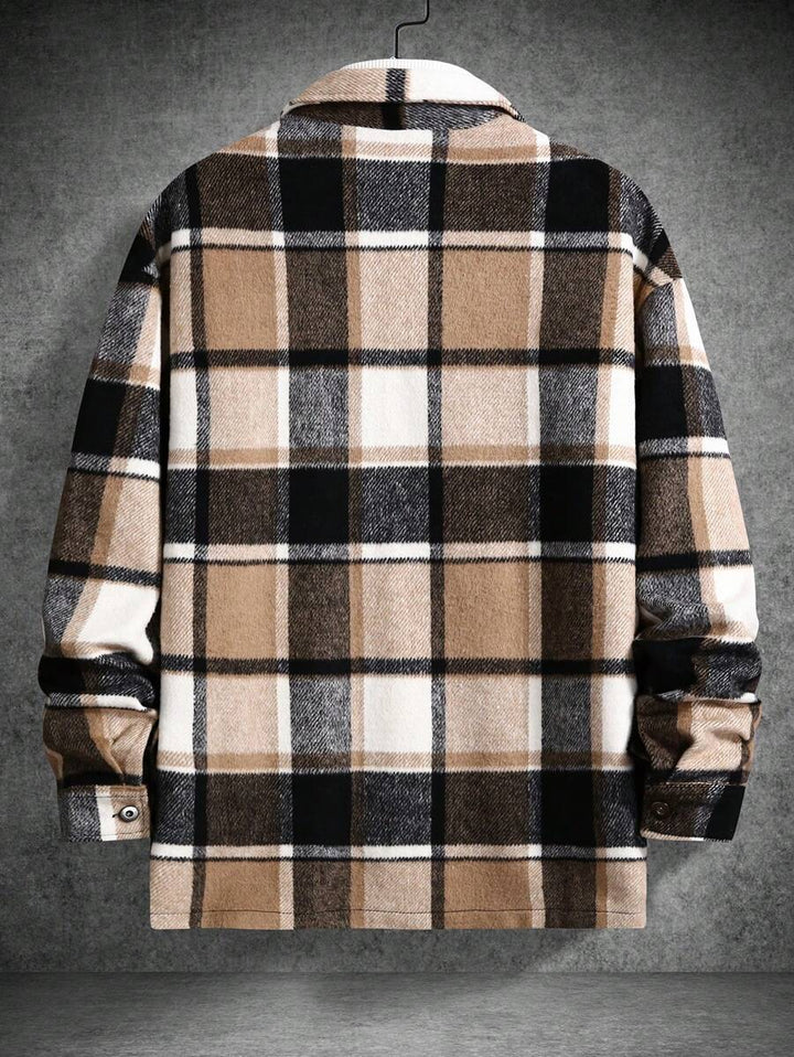 Homme  Plaid Print Flap Pocket Drop Shoulder Jacket - DUVAL