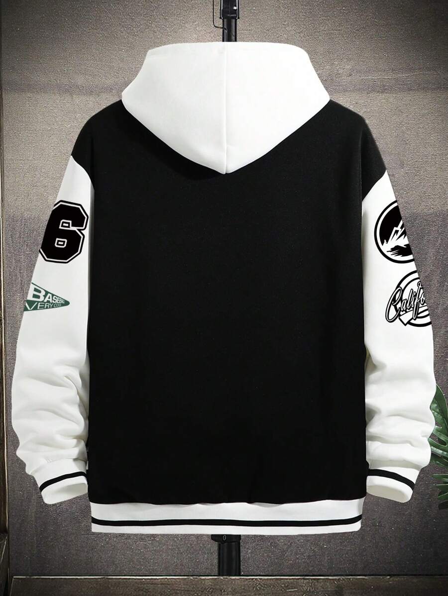 EMRG Men Letter Graphic Two Tone Varsity Jacket