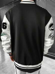 EMRG Men Letter Graphic Two Tone Varsity Jacket