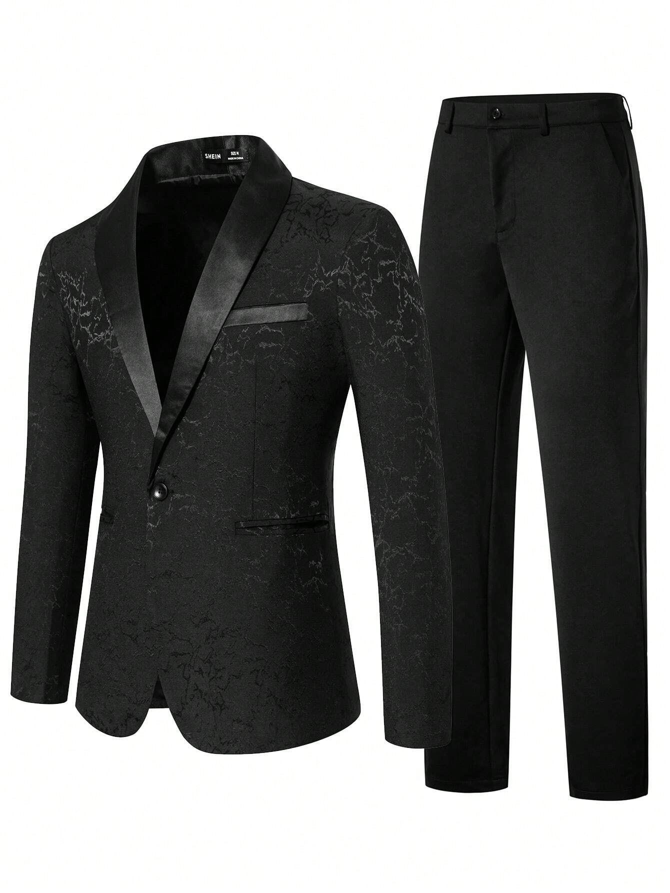 Blazer et pantalon de costume en jacquard à col châle pour hommes 