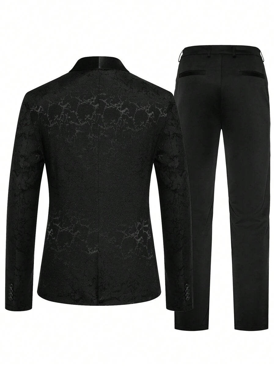 Men Jacquard Shawl Collar Blazer & Suit Pants