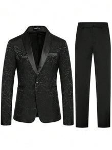 Blazer et pantalon de costume en jacquard à col châle pour hommes 