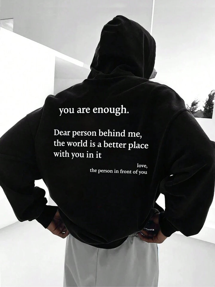 Hypemode  Slogan Graphic Drop Shoulder Drawstring Hoodie - DUVAL