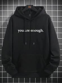 Hypemode  Slogan Graphic Drop Shoulder Drawstring Hoodie - DUVAL