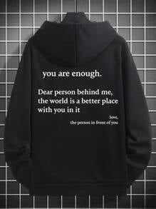 Hypemode  Slogan Graphic Drop Shoulder Drawstring Hoodie - DUVAL