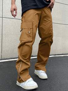 Homme Men Flap Pocket Side Zipper Cargo Pants