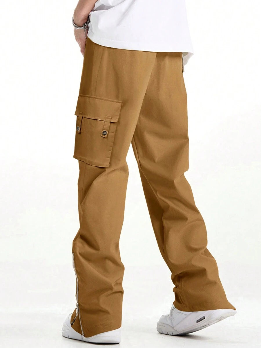 Homme Men Flap Pocket Side Zipper Cargo Pants