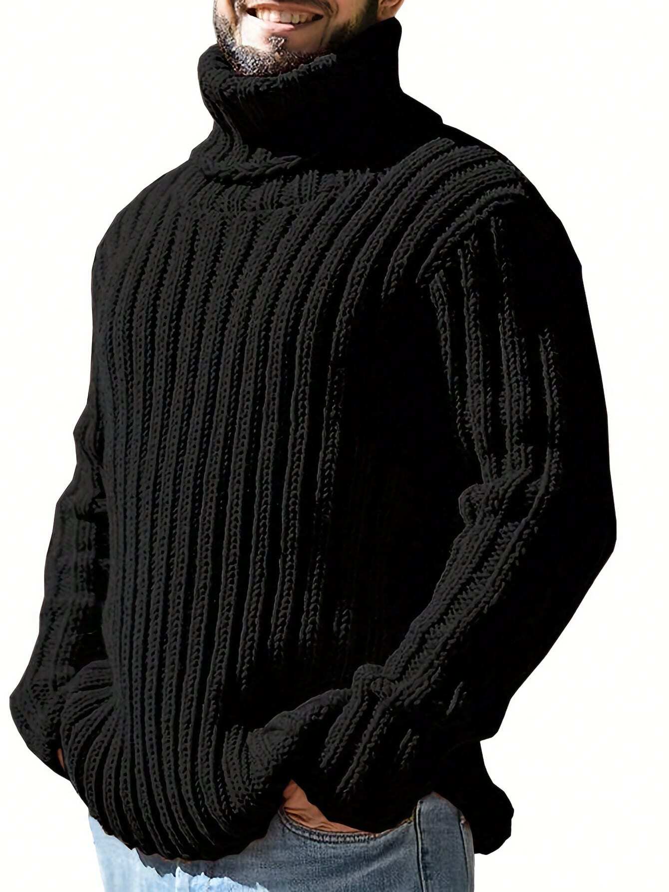 Homme Men Plus Solid Turtleneck Ribbed Knit Sweater