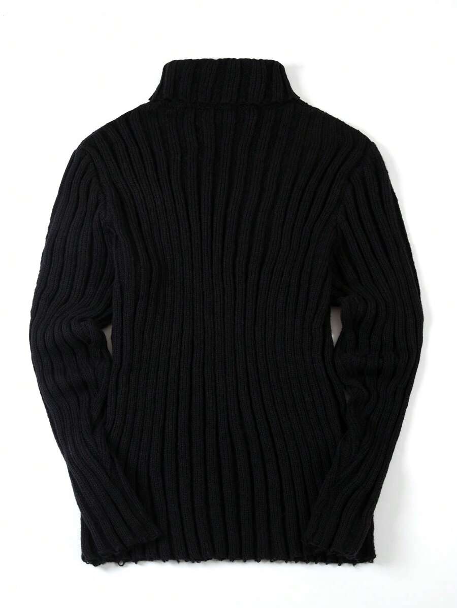 Homme Men Plus Solid Turtleneck Ribbed Knit Sweater