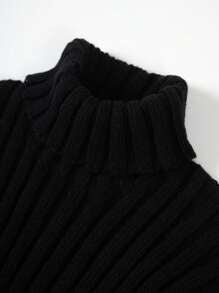 Homme Men Plus Solid Turtleneck Ribbed Knit Sweater